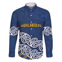 New Zealand Rugby Pacific Custom Family Matching Puletasi and Hawaiian Shirt Kahupeka Maori Kowhaiwhai Pattern LT9 Dad's Shirt - Long Sleeve Blue - Polynesian Pride