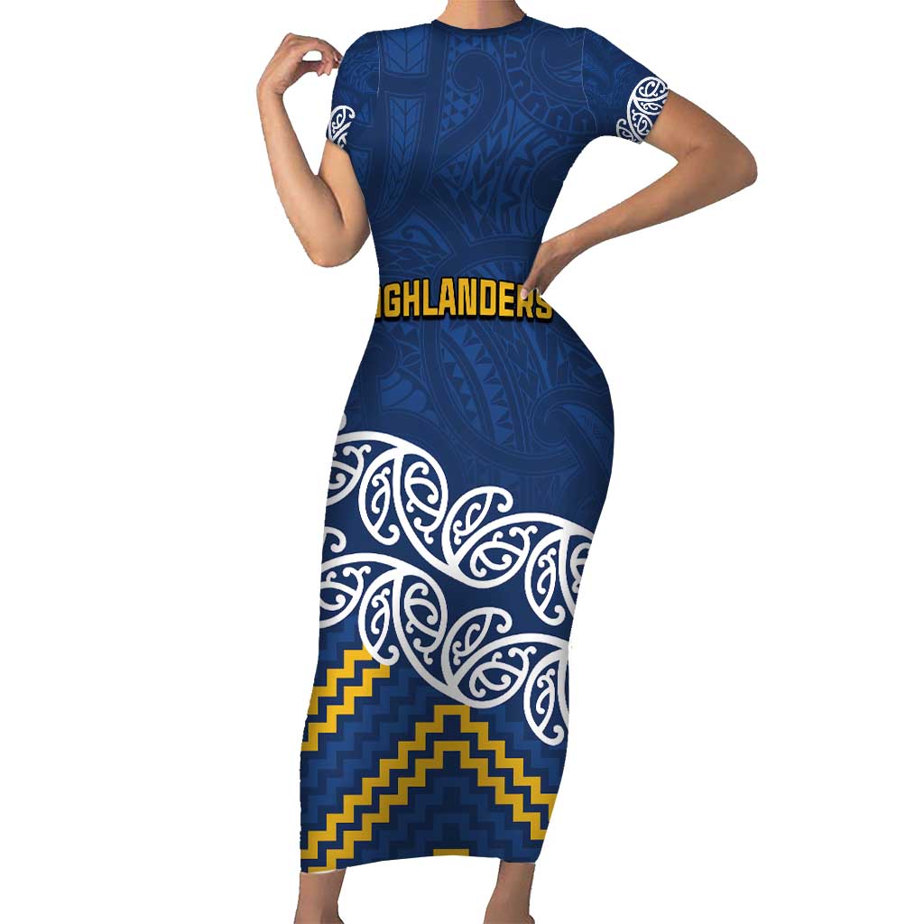 New Zealand Rugby Pacific Custom Family Matching Short Sleeve Bodycon Dress and Hawaiian Shirt Kahupeka Maori Kowhaiwhai Pattern LT9 Mom's Dress Blue - Polynesian Pride