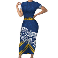 New Zealand Rugby Pacific Custom Family Matching Short Sleeve Bodycon Dress and Hawaiian Shirt Kahupeka Maori Kowhaiwhai Pattern LT9 Mom's Dress Blue - Polynesian Pride
