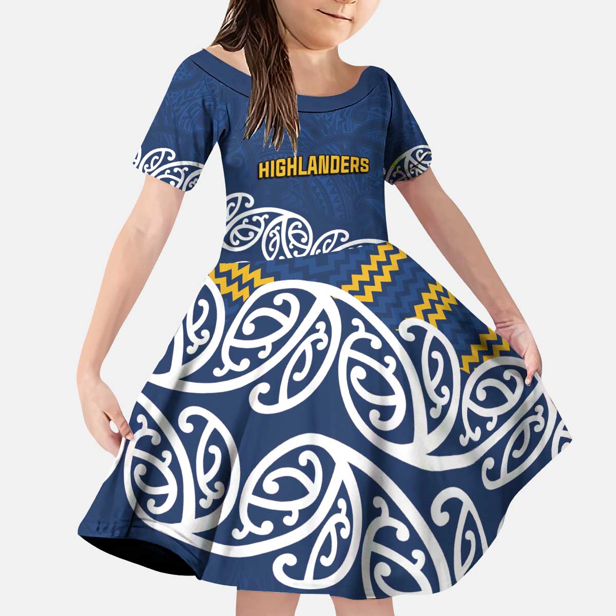 New Zealand Rugby Pacific Custom Kid Short Sleeve Dress Kahupeka Maori Kowhaiwhai Pattern