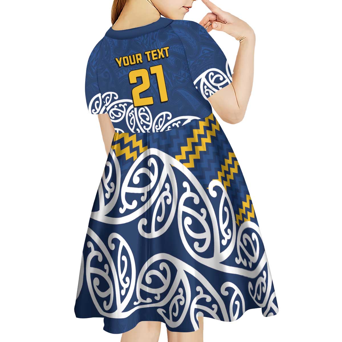 New Zealand Rugby Pacific Custom Kid Short Sleeve Dress Kahupeka Maori Kowhaiwhai Pattern