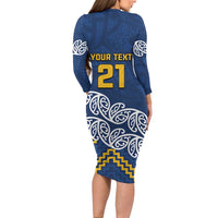 New Zealand Rugby Pacific Custom Long Sleeve Bodycon Dress Kahupeka Maori Kowhaiwhai Pattern