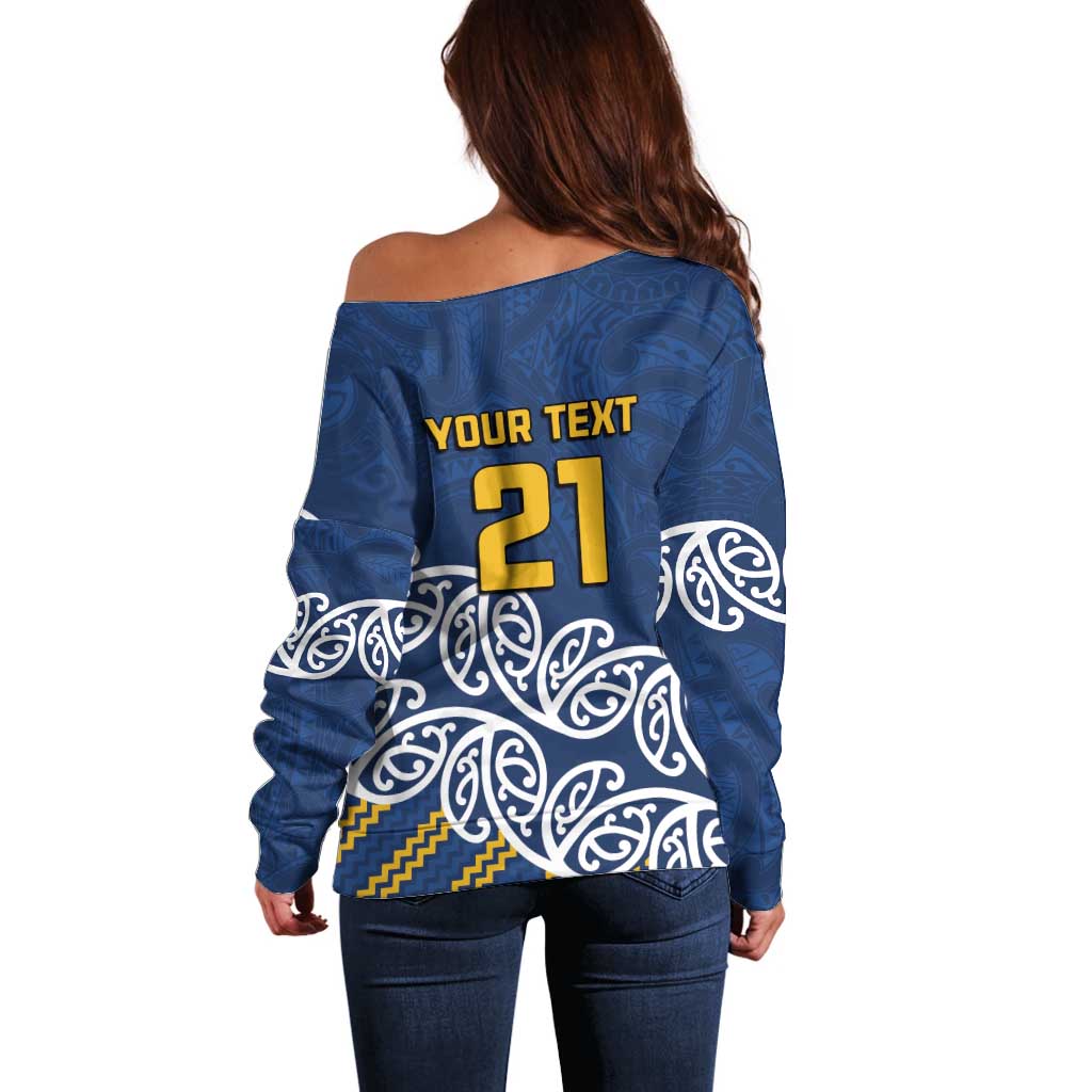 New Zealand Rugby Pacific Custom Off Shoulder Sweater Kahupeka Maori Kowhaiwhai Pattern