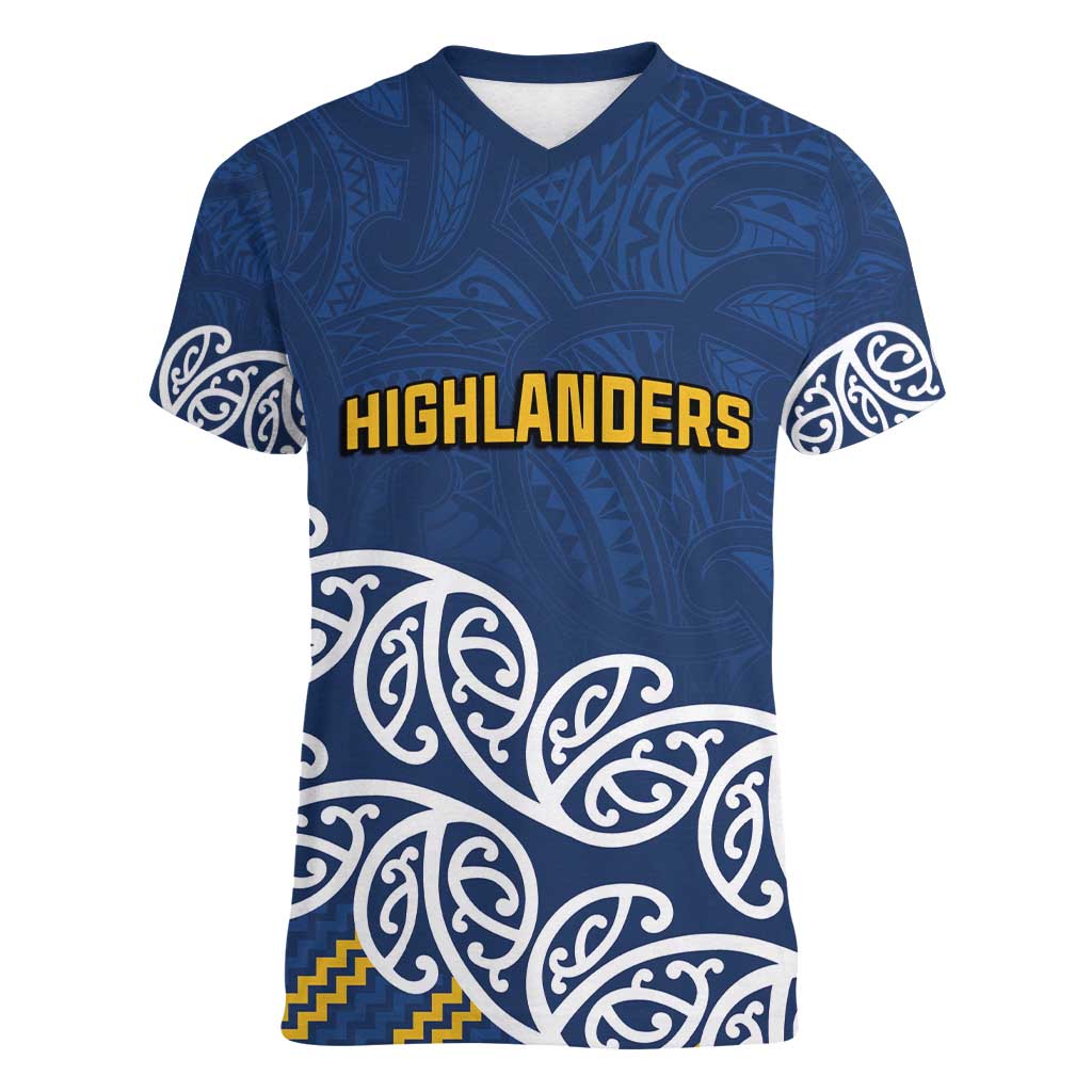 New Zealand Rugby Pacific Custom Women V-Neck T-Shirt Kahupeka Maori Kowhaiwhai Pattern