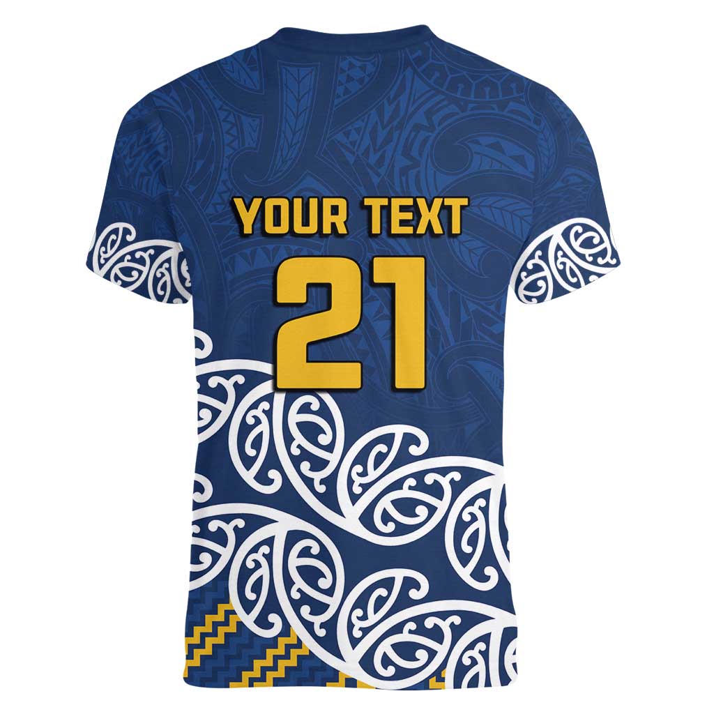 New Zealand Rugby Pacific Custom Women V-Neck T-Shirt Kahupeka Maori Kowhaiwhai Pattern