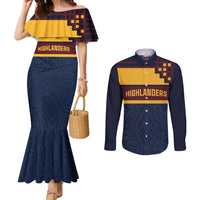 New Zealand Rugby Pacific Custom Couples Matching Mermaid Dress and Long Sleeve Button Shirt Kahupeka Retro 2025 Taniko Motif LT9 Blue - Polynesian Pride