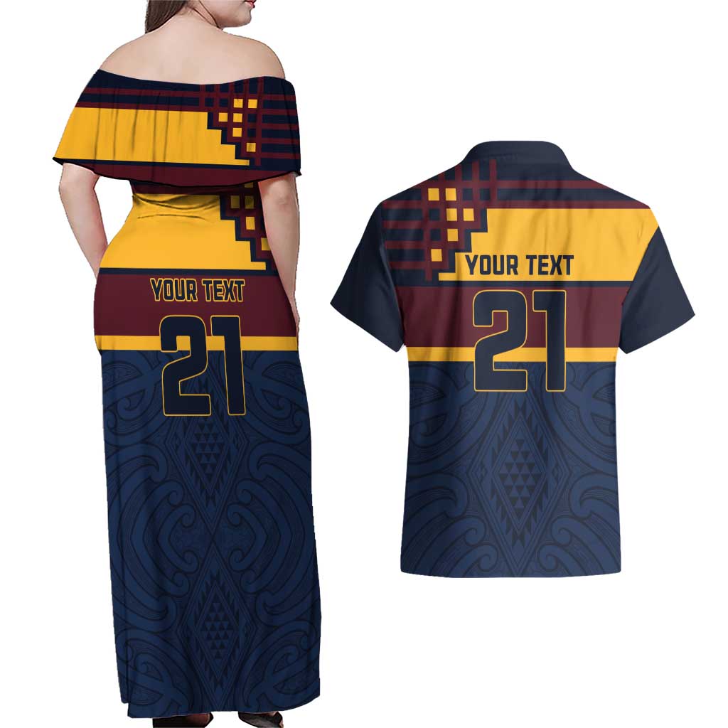 New Zealand Rugby Pacific Custom Couples Matching Off Shoulder Maxi Dress and Hawaiian Shirt Kahupeka Retro 2025 Taniko Motif LT9 - Polynesian Pride