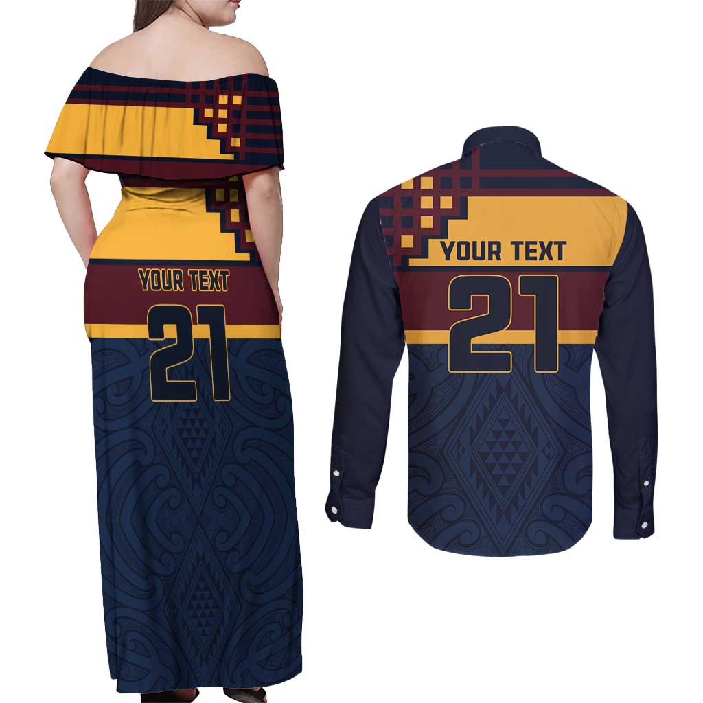 New Zealand Rugby Pacific Custom Couples Matching Off Shoulder Maxi Dress and Long Sleeve Button Shirt Kahupeka Retro 2025 Taniko Motif LT9 - Polynesian Pride