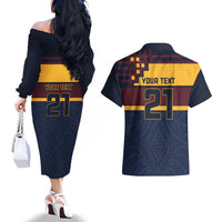 New Zealand Rugby Pacific Custom Couples Matching Off The Shoulder Long Sleeve Dress and Hawaiian Shirt Kahupeka Retro 2025 Taniko Motif LT9 - Polynesian Pride