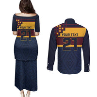 New Zealand Rugby Pacific Custom Couples Matching Puletasi and Long Sleeve Button Shirt Kahupeka Retro 2025 Taniko Motif LT9 - Polynesian Pride