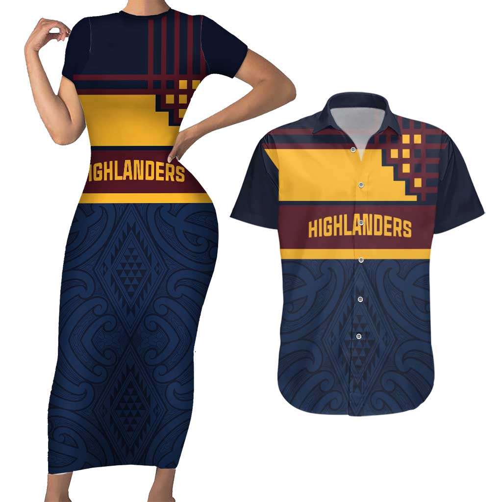New Zealand Rugby Pacific Custom Couples Matching Short Sleeve Bodycon Dress and Hawaiian Shirt Kahupeka Retro 2025 Taniko Motif LT9 Blue - Polynesian Pride