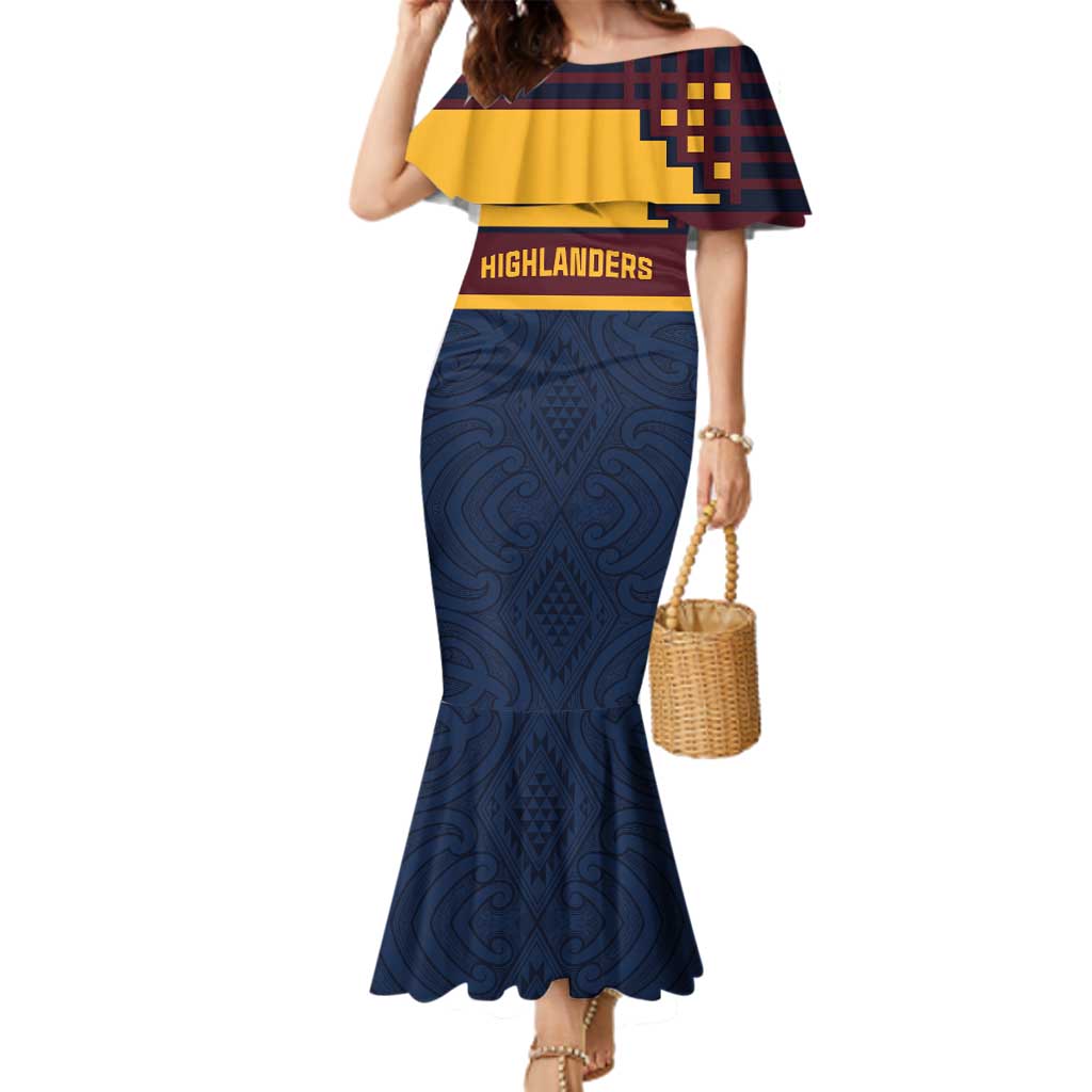New Zealand Rugby Pacific Custom Family Matching Mermaid Dress and Hawaiian Shirt Kahupeka Retro 2025 Taniko Motif LT9 Mom's Dress Blue - Polynesian Pride