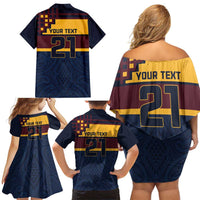 New Zealand Rugby Pacific Custom Family Matching Off Shoulder Short Dress and Hawaiian Shirt Kahupeka Retro 2025 Taniko Motif