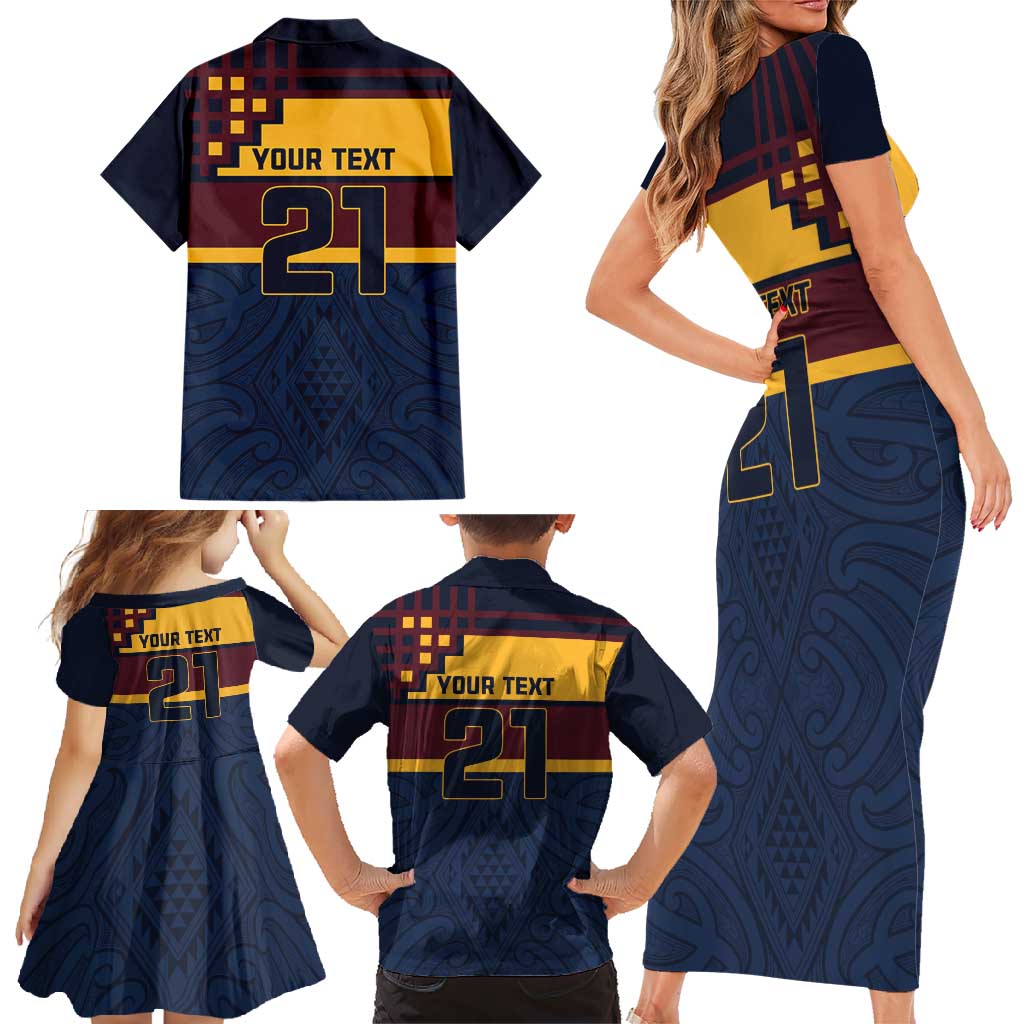 New Zealand Rugby Pacific Custom Family Matching Short Sleeve Bodycon Dress and Hawaiian Shirt Kahupeka Retro 2025 Taniko Motif LT9 - Polynesian Pride