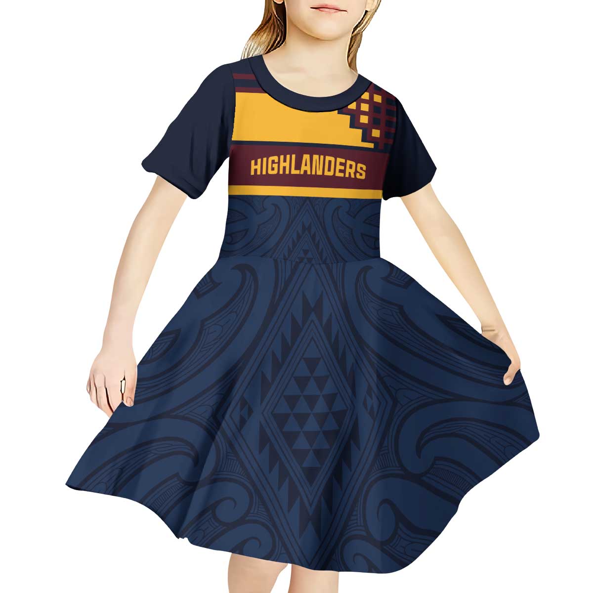 New Zealand Rugby Pacific Custom Kid Short Sleeve Dress Kahupeka Retro 2025 Taniko Motif