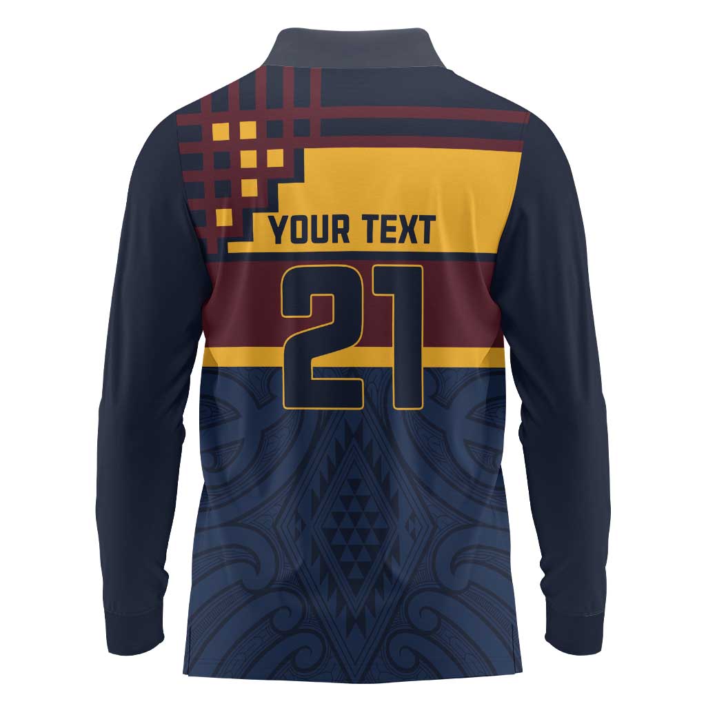 New Zealand Rugby Pacific Custom Long Sleeve Polo Shirt Kahupeka Retro 2025 Taniko Motif