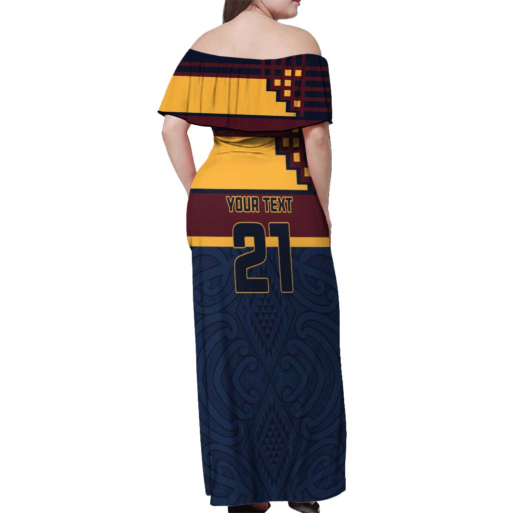 New Zealand Rugby Pacific Custom Off Shoulder Maxi Dress Kahupeka Retro 2025 Taniko Motif