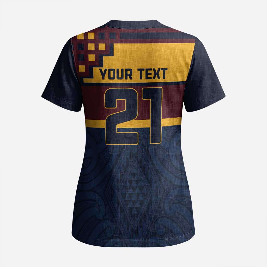 New Zealand Rugby Pacific Custom Scrub Top Kahupeka Retro 2025 Taniko Motif - Polynesian Pride