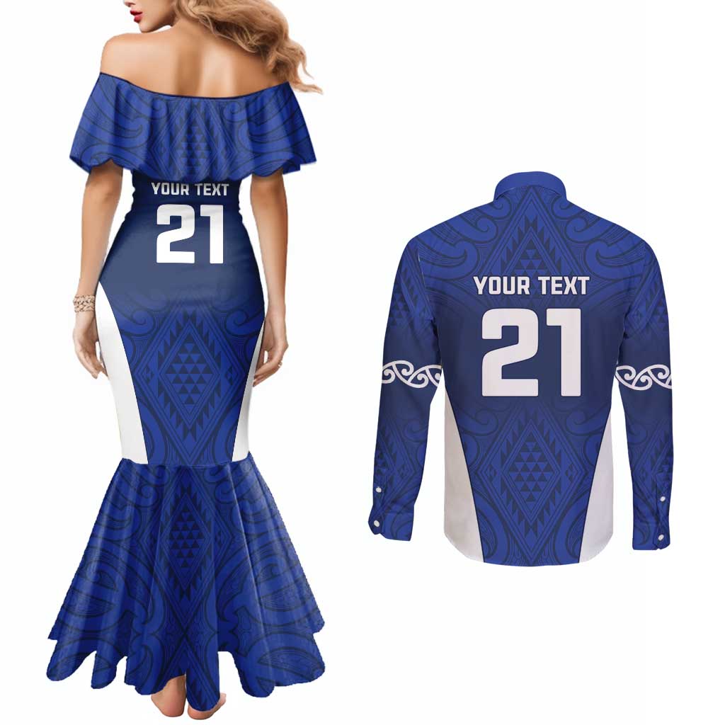 New Zealand Rugby Pacific Custom Couples Matching Mermaid Dress and Long Sleeve Button Shirt Kahurangi Auckland All Blue LT9 - Polynesian Pride