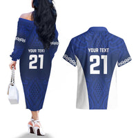 New Zealand Rugby Pacific Custom Couples Matching Off The Shoulder Long Sleeve Dress and Hawaiian Shirt Kahurangi Auckland All Blue LT9 - Polynesian Pride