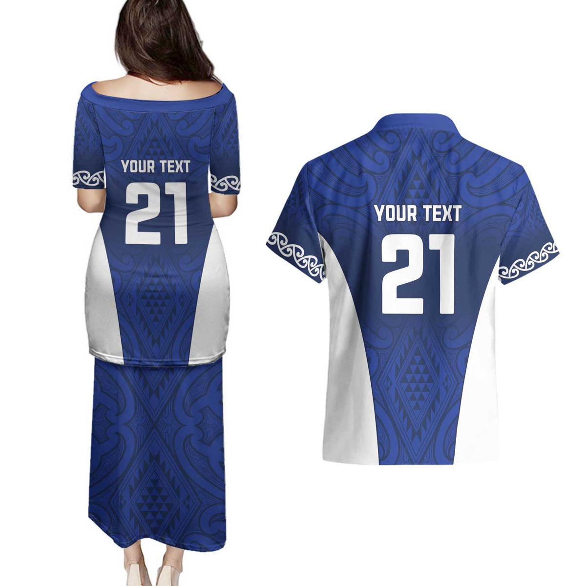 New Zealand Rugby Pacific Custom Couples Matching Puletasi and Hawaiian Shirt Kahurangi Auckland All Blue LT9 - Polynesian Pride