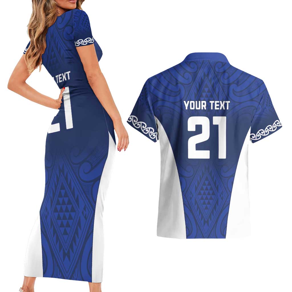 New Zealand Rugby Pacific Custom Couples Matching Short Sleeve Bodycon Dress and Hawaiian Shirt Kahurangi Auckland All Blue LT9 - Polynesian Pride
