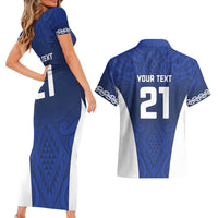New Zealand Rugby Pacific Custom Couples Matching Short Sleeve Bodycon Dress and Hawaiian Shirt Kahurangi Auckland All Blue LT9 - Polynesian Pride