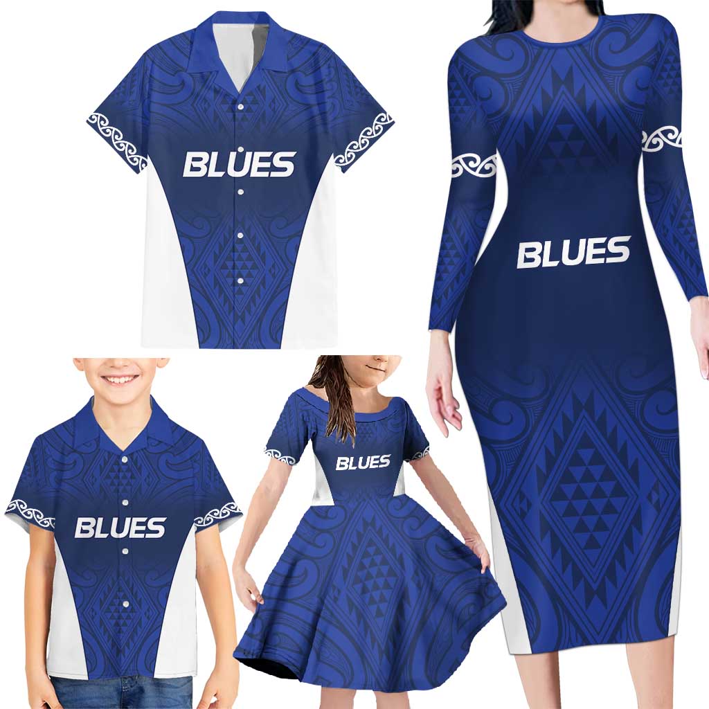New Zealand Rugby Pacific Custom Family Matching Long Sleeve Bodycon Dress and Hawaiian Shirt Kahurangi Auckland All Blue LT9 - Polynesian Pride