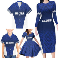 New Zealand Rugby Pacific Custom Family Matching Long Sleeve Bodycon Dress and Hawaiian Shirt Kahurangi Auckland All Blue LT9 - Polynesian Pride