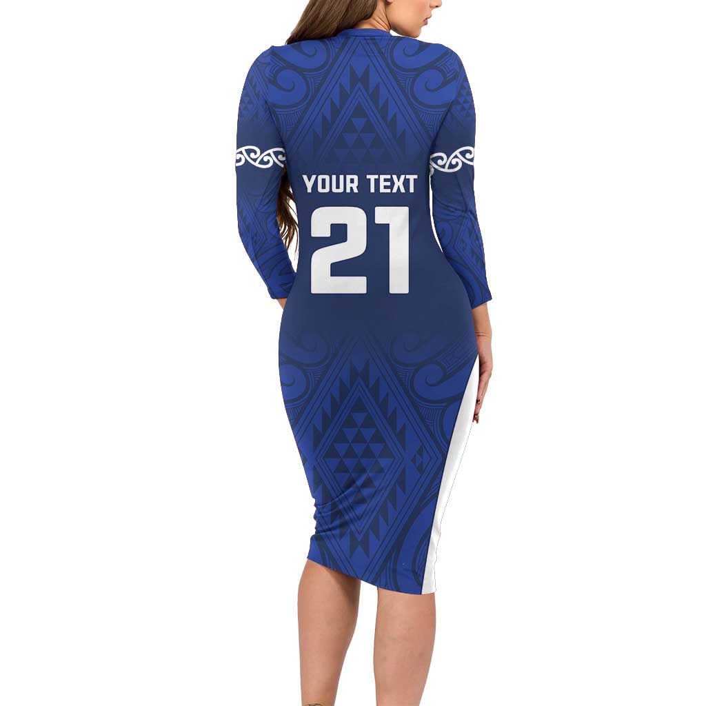 New Zealand Rugby Pacific Custom Family Matching Long Sleeve Bodycon Dress and Hawaiian Shirt Kahurangi Auckland All Blue LT9 - Polynesian Pride