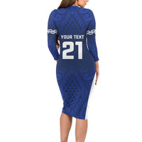 New Zealand Rugby Pacific Custom Family Matching Long Sleeve Bodycon Dress and Hawaiian Shirt Kahurangi Auckland All Blue LT9 - Polynesian Pride
