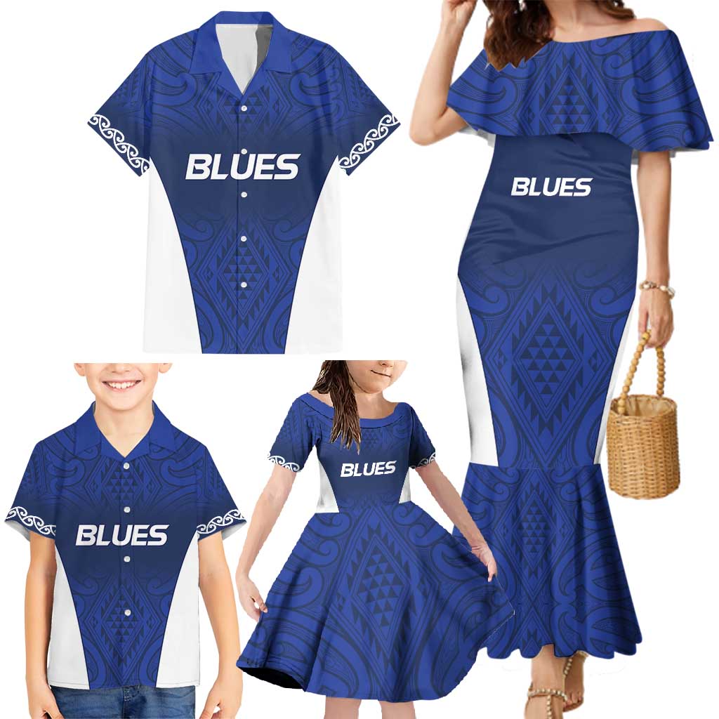 New Zealand Rugby Pacific Custom Family Matching Mermaid Dress and Hawaiian Shirt Kahurangi Auckland All Blue LT9 - Polynesian Pride