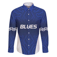 New Zealand Rugby Pacific Custom Family Matching Mermaid Dress and Hawaiian Shirt Kahurangi Auckland All Blue LT9 Dad's Shirt - Long Sleeve Blue - Polynesian Pride