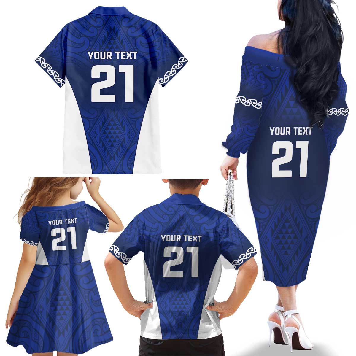 New Zealand Rugby Pacific Custom Family Matching Off The Shoulder Long Sleeve Dress and Hawaiian Shirt Kahurangi Auckland All Blue LT9 - Polynesian Pride