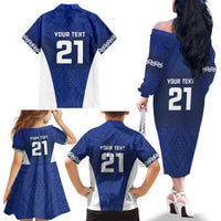 New Zealand Rugby Pacific Custom Family Matching Off The Shoulder Long Sleeve Dress and Hawaiian Shirt Kahurangi Auckland All Blue LT9 - Polynesian Pride