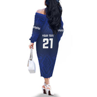 New Zealand Rugby Pacific Custom Family Matching Off The Shoulder Long Sleeve Dress and Hawaiian Shirt Kahurangi Auckland All Blue LT9 - Polynesian Pride