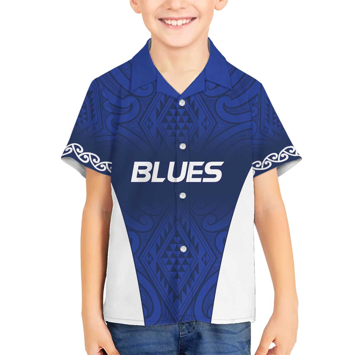 New Zealand Rugby Pacific Custom Family Matching Off The Shoulder Long Sleeve Dress and Hawaiian Shirt Kahurangi Auckland All Blue LT9 Son's Shirt Blue - Polynesian Pride