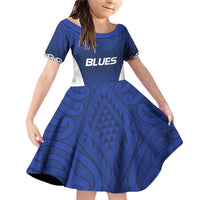New Zealand Rugby Pacific Custom Family Matching Off Shoulder Short Dress and Hawaiian Shirt Kahurangi Auckland All Blue