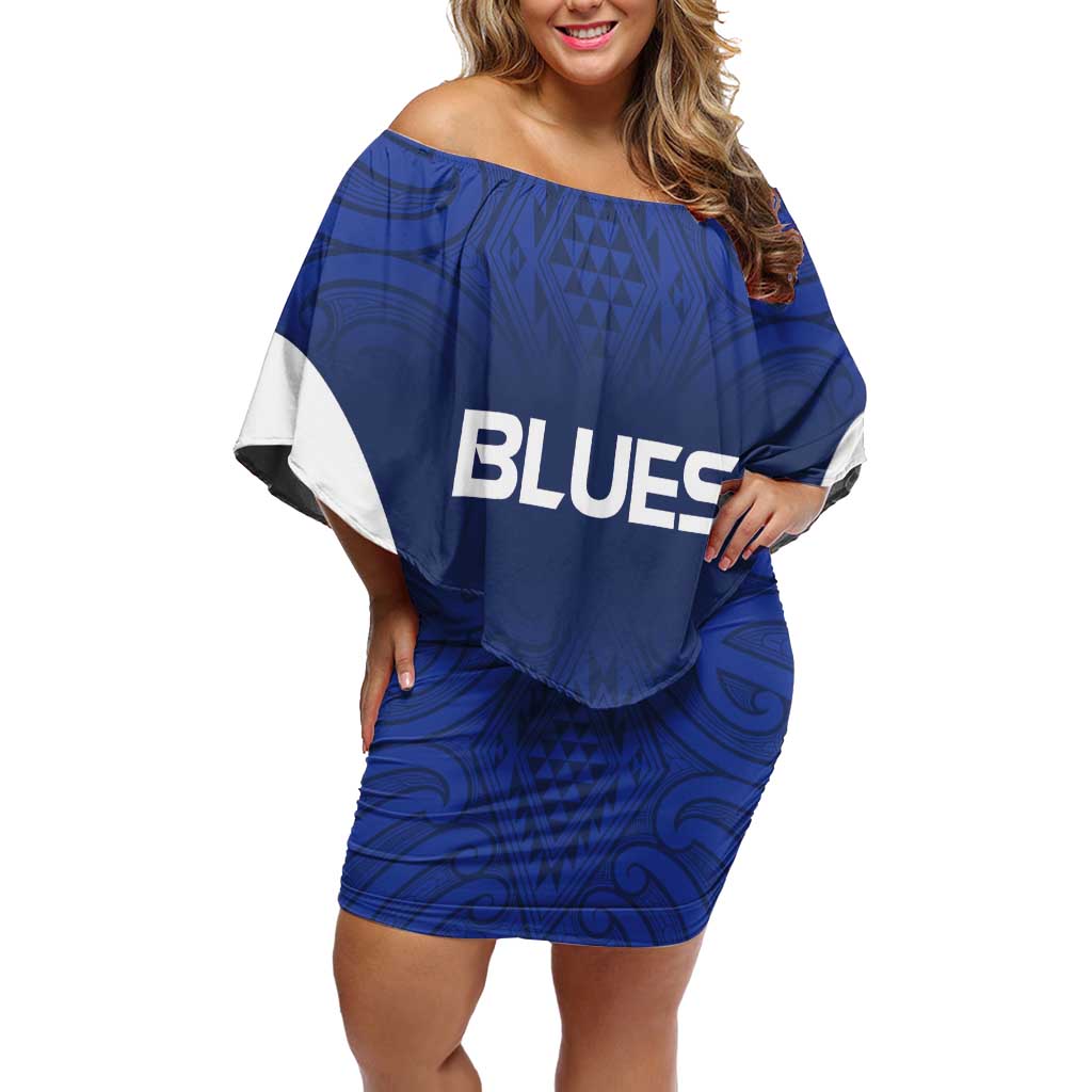 New Zealand Rugby Pacific Custom Family Matching Off Shoulder Short Dress and Hawaiian Shirt Kahurangi Auckland All Blue