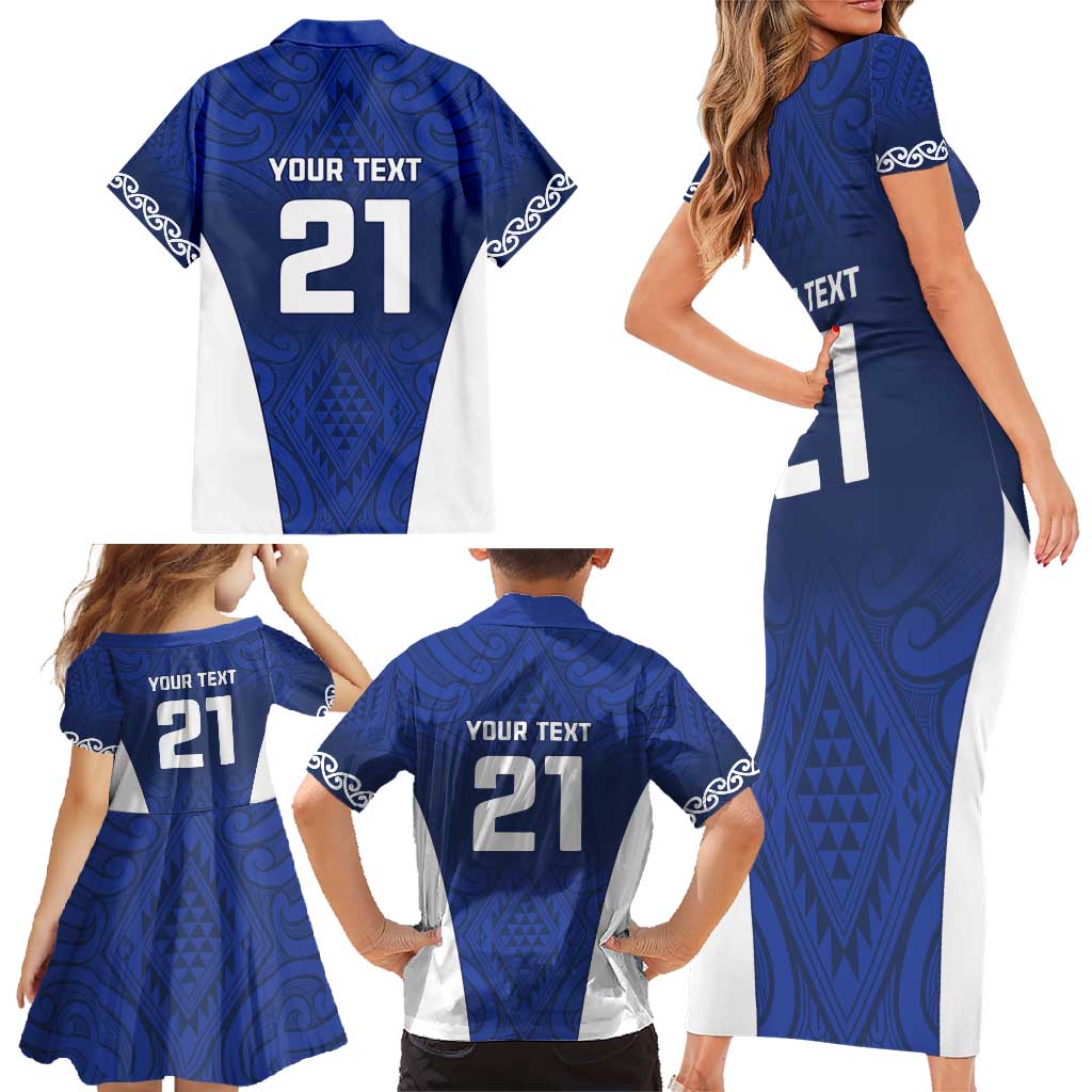 New Zealand Rugby Pacific Custom Family Matching Short Sleeve Bodycon Dress and Hawaiian Shirt Kahurangi Auckland All Blue LT9 - Polynesian Pride