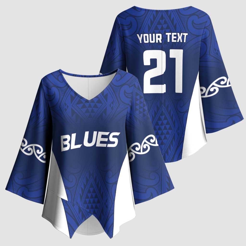 New Zealand Rugby Pacific Custom Kimono Sleeve Blouse Kahurangi Auckland All Blue - Polynesian Pride