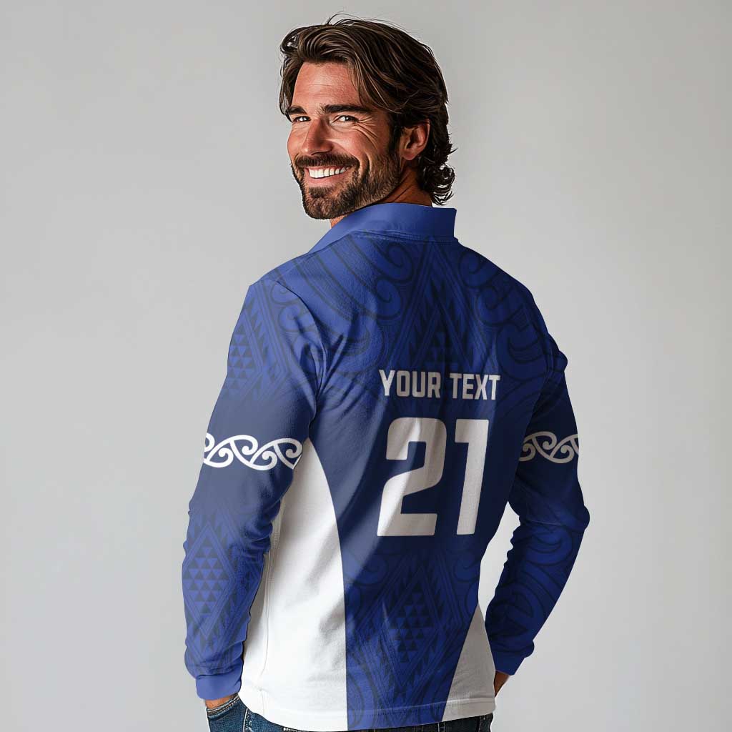 New Zealand Rugby Pacific Custom Long Sleeve Polo Shirt Kahurangi Auckland All Blue