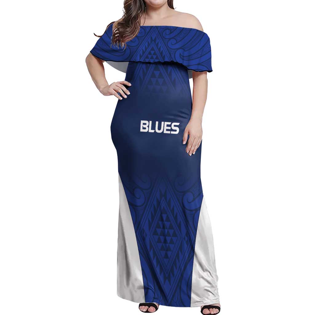 New Zealand Rugby Pacific Custom Off Shoulder Maxi Dress Kahurangi Auckland All Blue