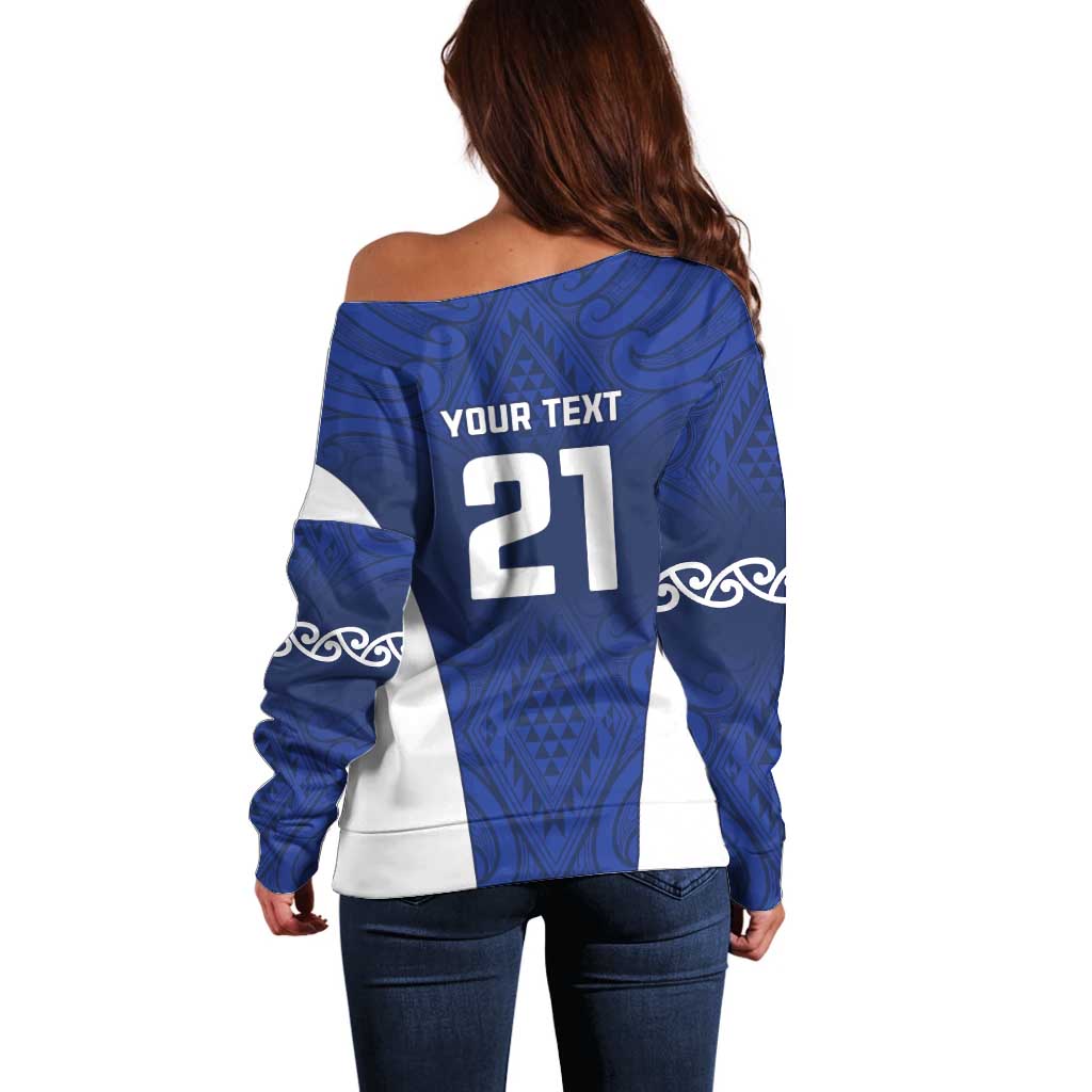 New Zealand Rugby Pacific Custom Off Shoulder Sweater Kahurangi Auckland All Blue LT9 - Polynesian Pride
