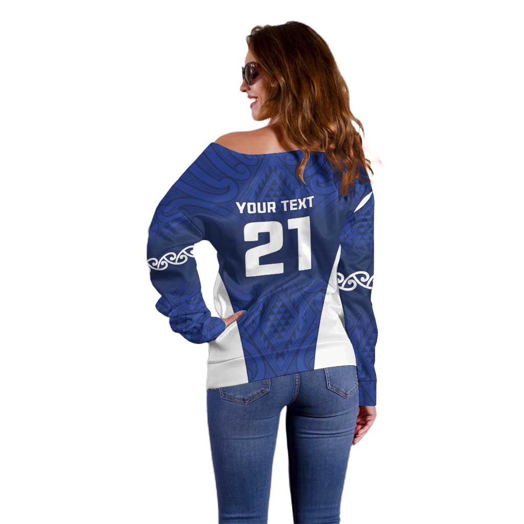 New Zealand Rugby Pacific Custom Off Shoulder Sweater Kahurangi Auckland All Blue LT9 - Polynesian Pride