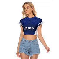 New Zealand Rugby Pacific Custom Raglan Cropped T Shirt Kahurangi Auckland All Blue LT9 Female Blue - Polynesian Pride