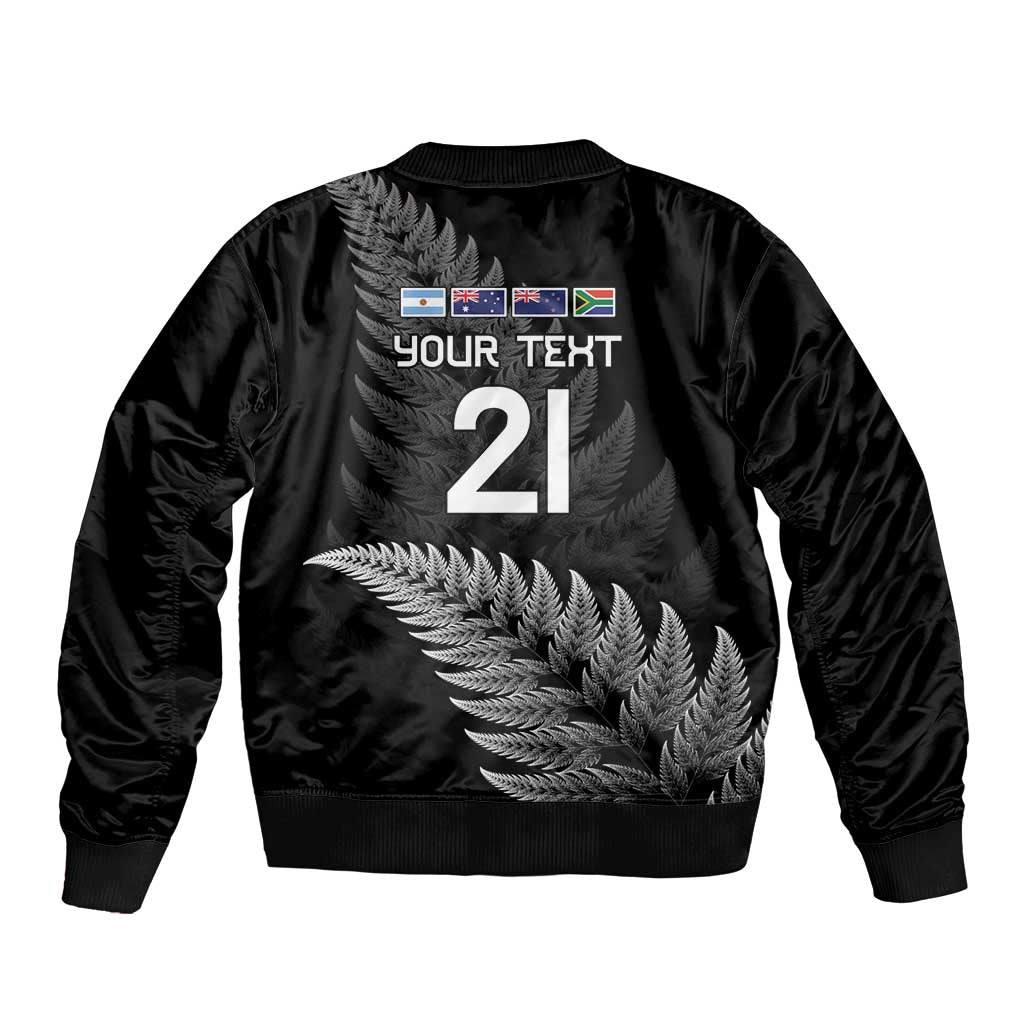 New Zealand Rugby Custom Bomber Jacket Glory Be To Black Silver-fern - Polynesian Pride