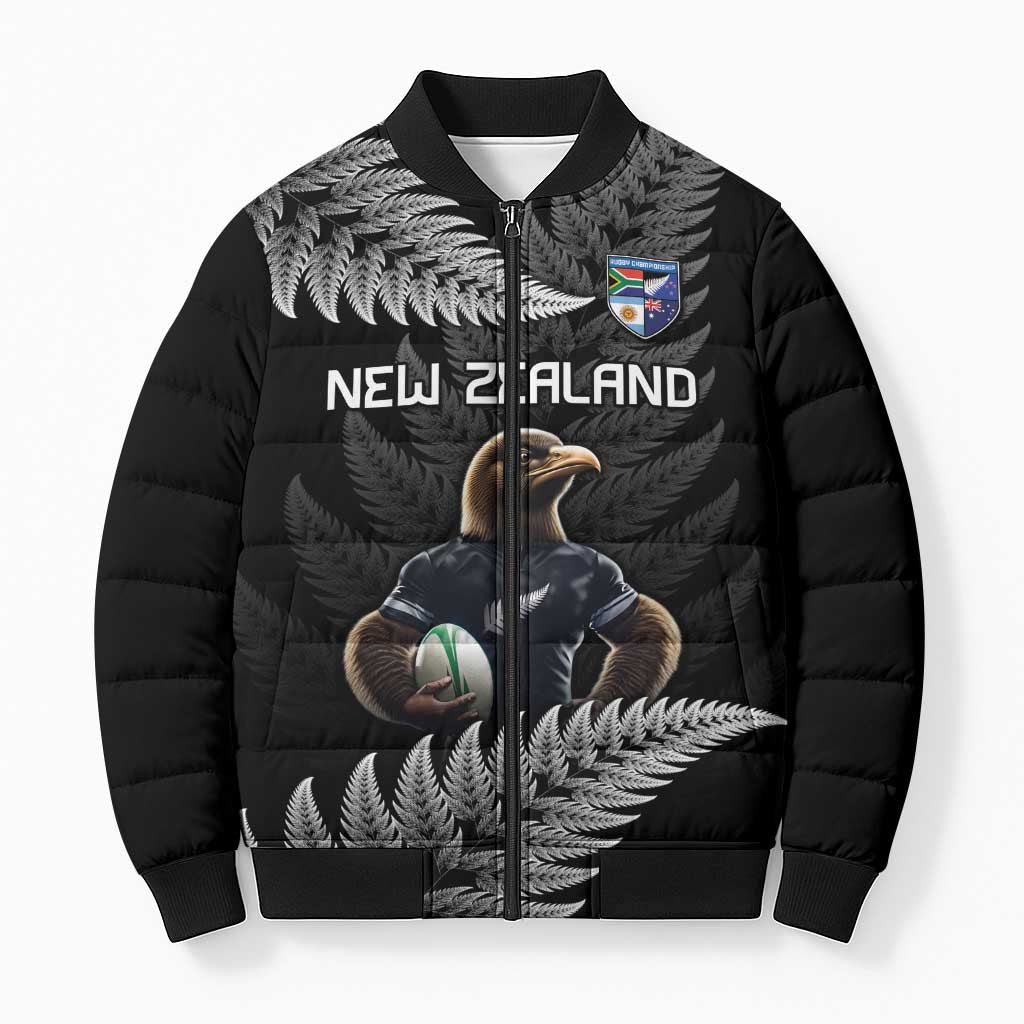 New Zealand Rugby Custom Bomber Puffer Jacket Glory Be To Black Silver-fern - Polynesian Pride