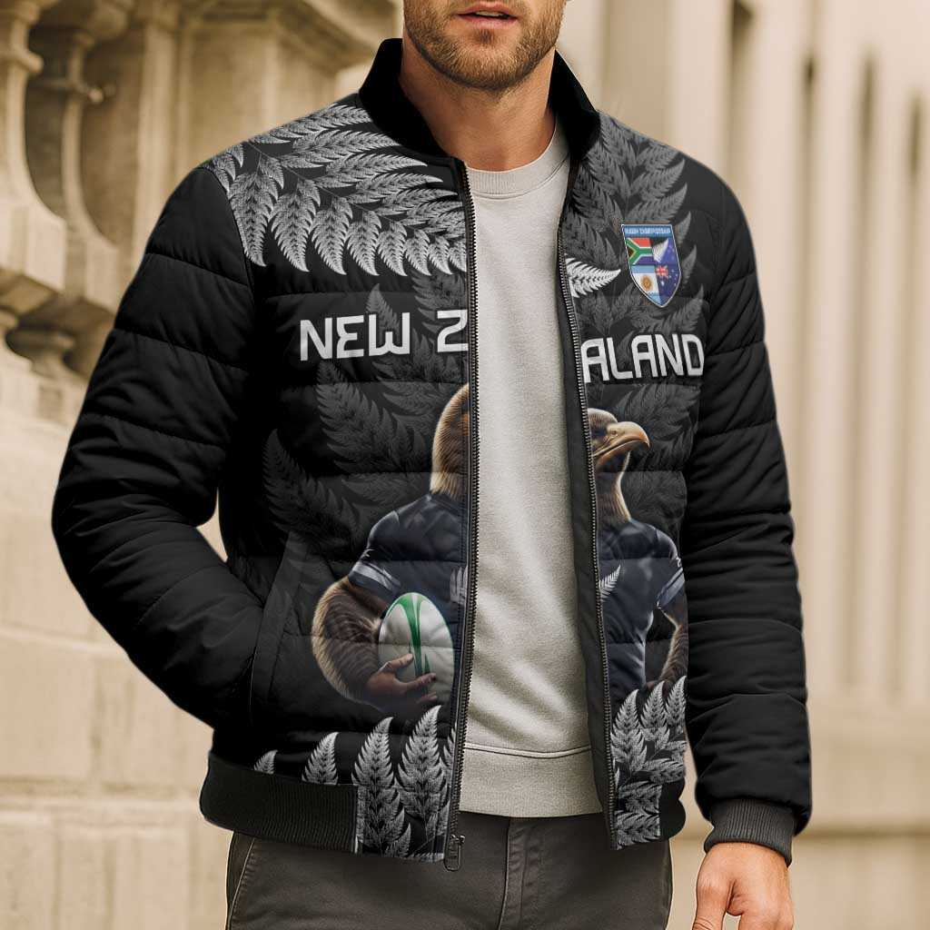 New Zealand Rugby Custom Bomber Puffer Jacket Glory Be To Black Silver-fern - Polynesian Pride