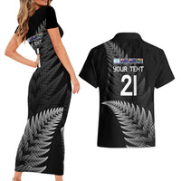 New Zealand Rugby Custom Couples Matching Short Sleeve Bodycon Dress and Hawaiian Shirt Glory Be To Black Silver-fern - Polynesian Pride